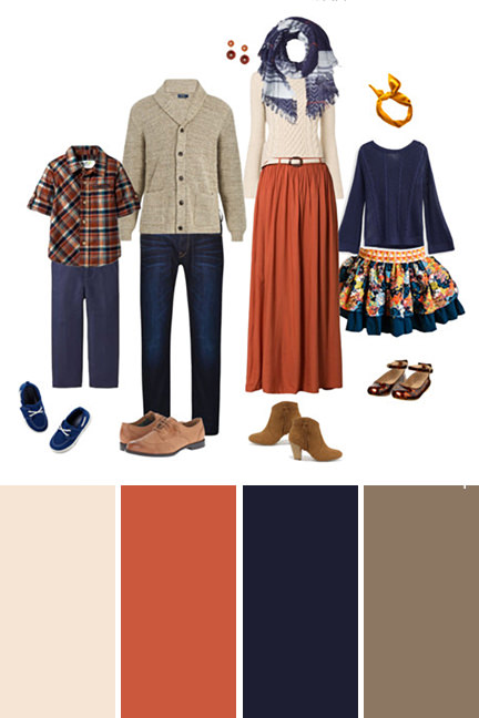 navy blue and burnt orange outfits
